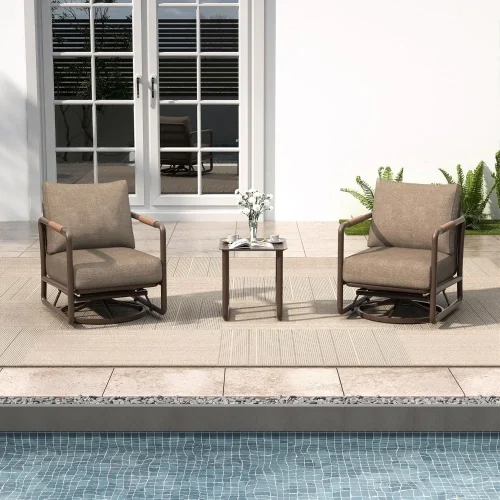 3 Piece Patio Outdoor Aluminum Swivel Rocking Chair with Coffee Table and 6.7" Thickened Cushions,All Weather Outdoor Furniture