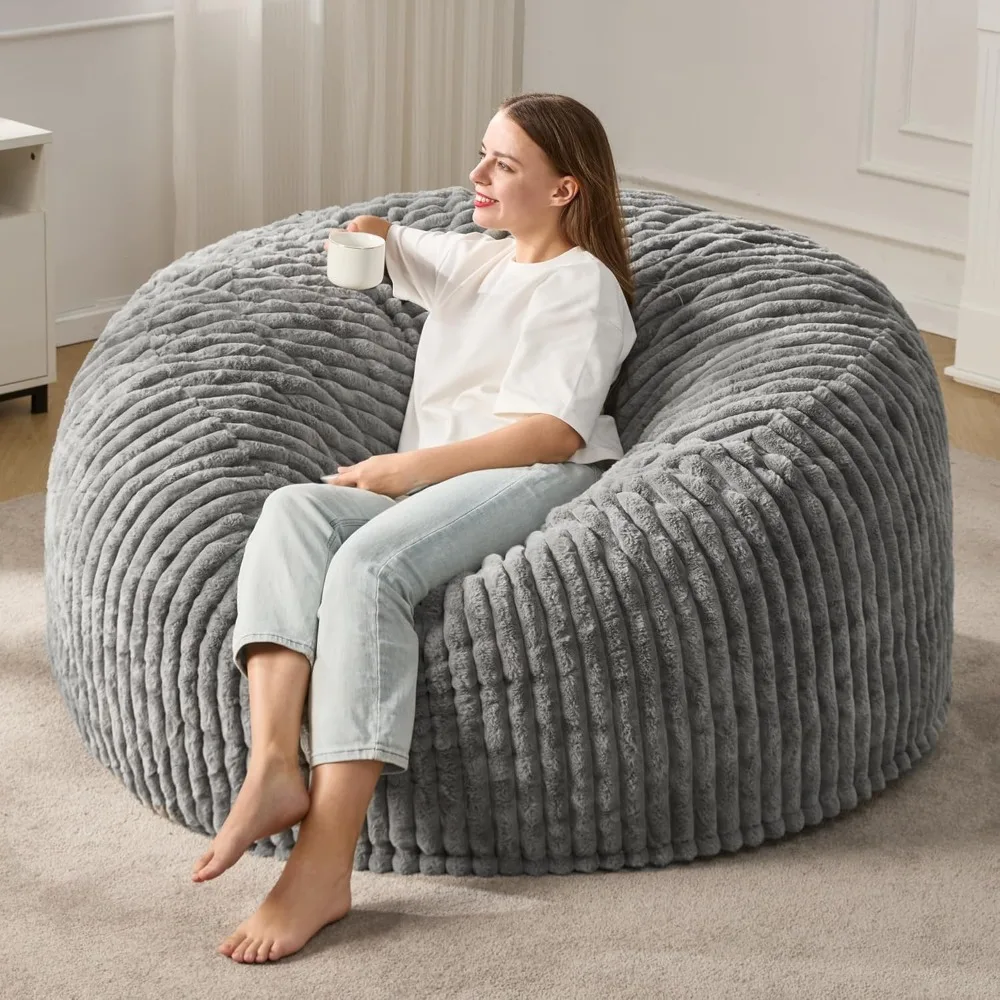 4-5 Ft Bean Bag Chair, Adults Large Beanbag Chairs W/Stripe Plush Cover Bigs, Bean Bag Chair for Living Room Bedroom Dorm Office