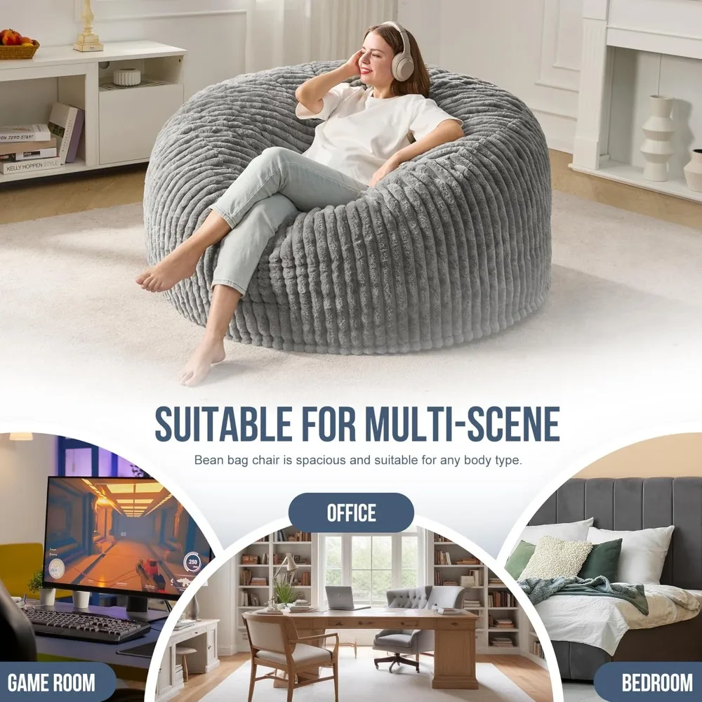 4-5 Ft Bean Bag Chair, Adults Large Beanbag Chairs W/Stripe Plush Cover Bigs, Bean Bag Chair for Living Room Bedroom Dorm Office - Image 6