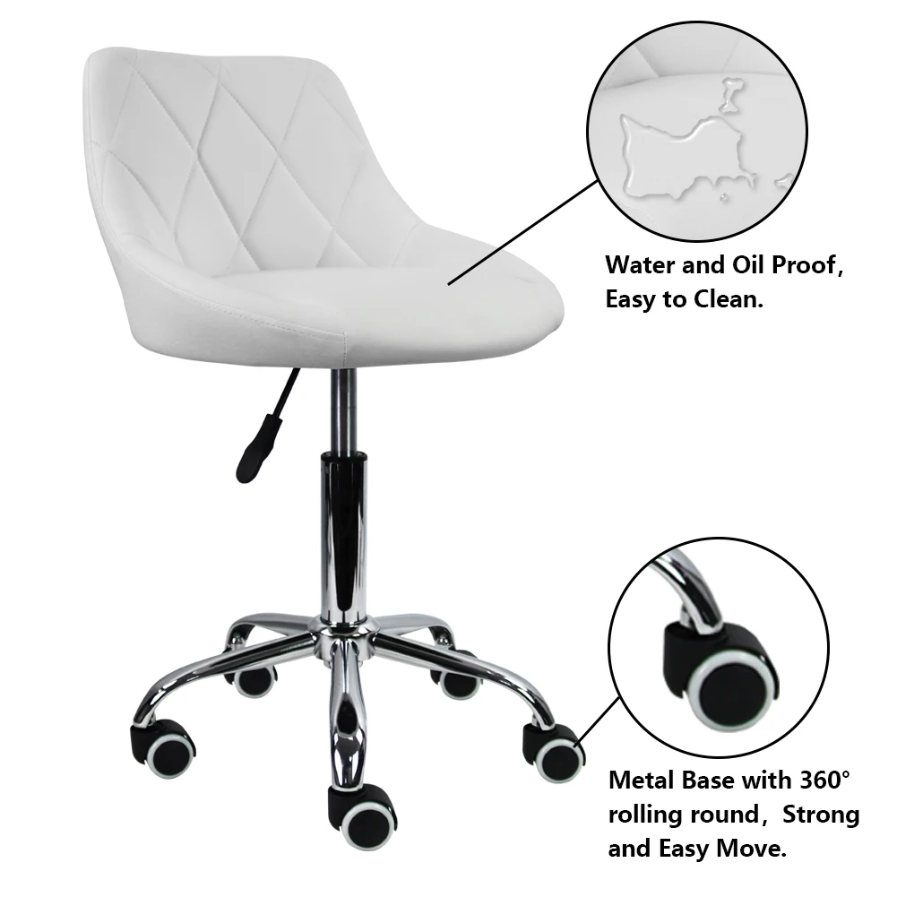 KKTONER Mid Back PU Leather Height Adjustable Swivel Modern Task Chair Computer Office Home Vanity Chair with Wheels White - Image 4